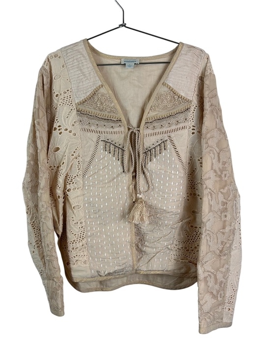 Sundance Tops - Sundance Cream Embroidered Boho Top with Tie Front GORGEOUS